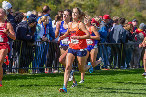 Amanda Vestri, pictured last season, finished in first place during the women's three-mile race against Army.