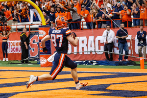 Luke Benson (pictured) and Aaron Hackett, Syracuse's top two tight ends, were targeted just twice against No. 18 North Carolina.