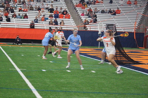 Olivia Adamson led all SU players in goals with three in the win over the Stags.